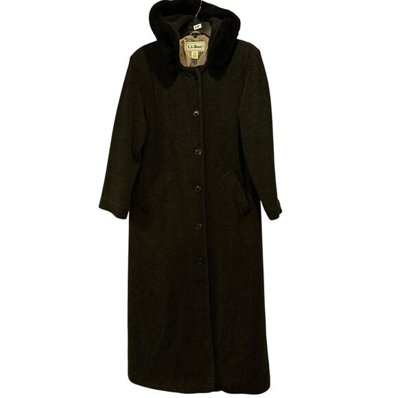 Vintage LL Bean Trench Coat Womens Small Gray Wool Blend Hooded Made In USA 2651 - Picture 1 of 11